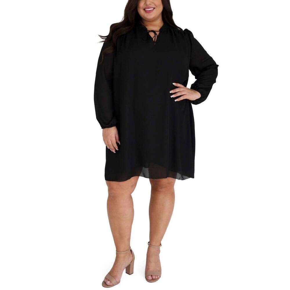NEW MARÉE POUR TOI bishop sleeve tie neck dress in black